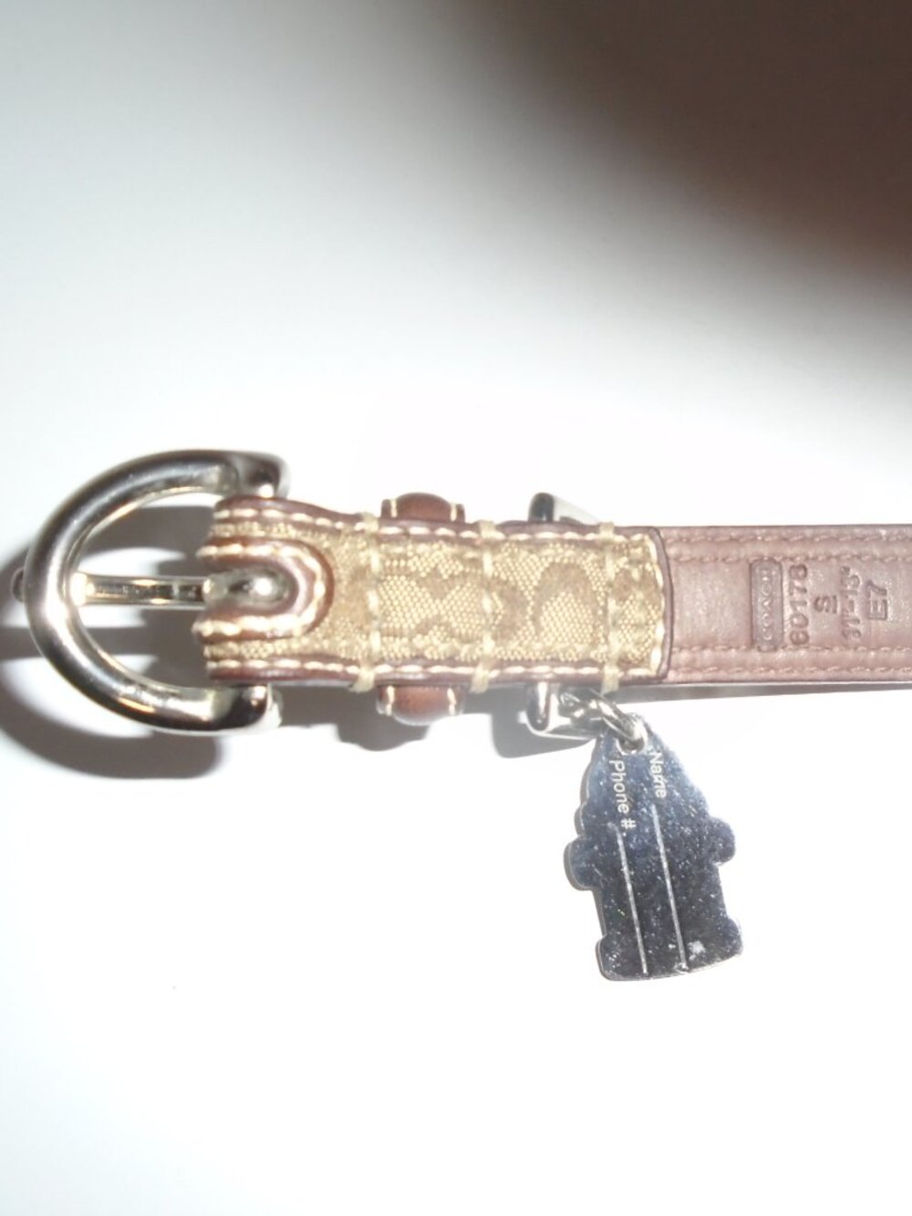 COACH BROWN LEATHER BROWN JACQUARD SIGNATURE C DOG PET COLLAR 60178 SIZE SMALL - Picture 12 of 16